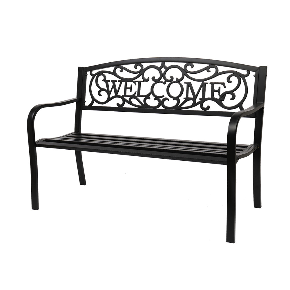 50" Outdoor Welcome Backrest Cast Iron Bench