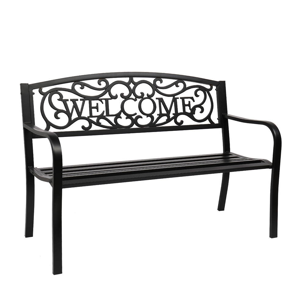 50" Outdoor Welcome Backrest Cast Iron Bench