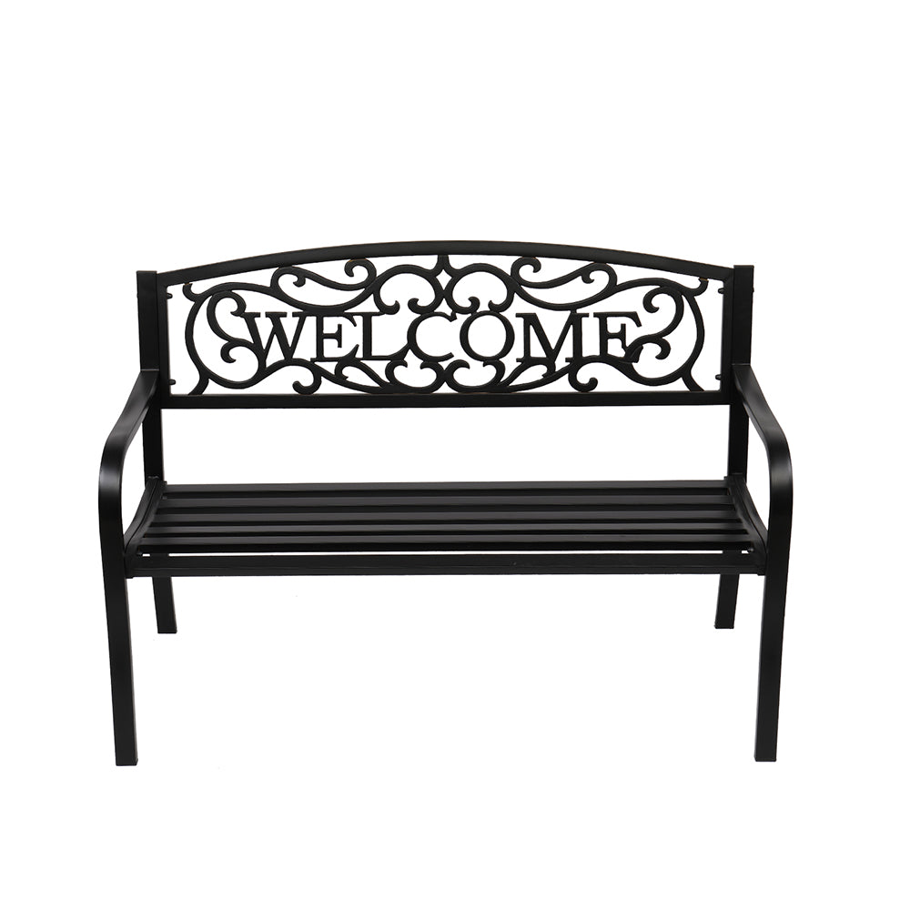 50" Outdoor Welcome Backrest Cast Iron Bench