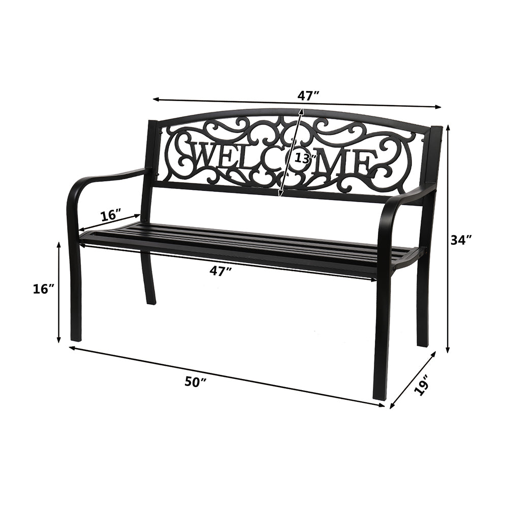 50" Outdoor Welcome Backrest Cast Iron Bench