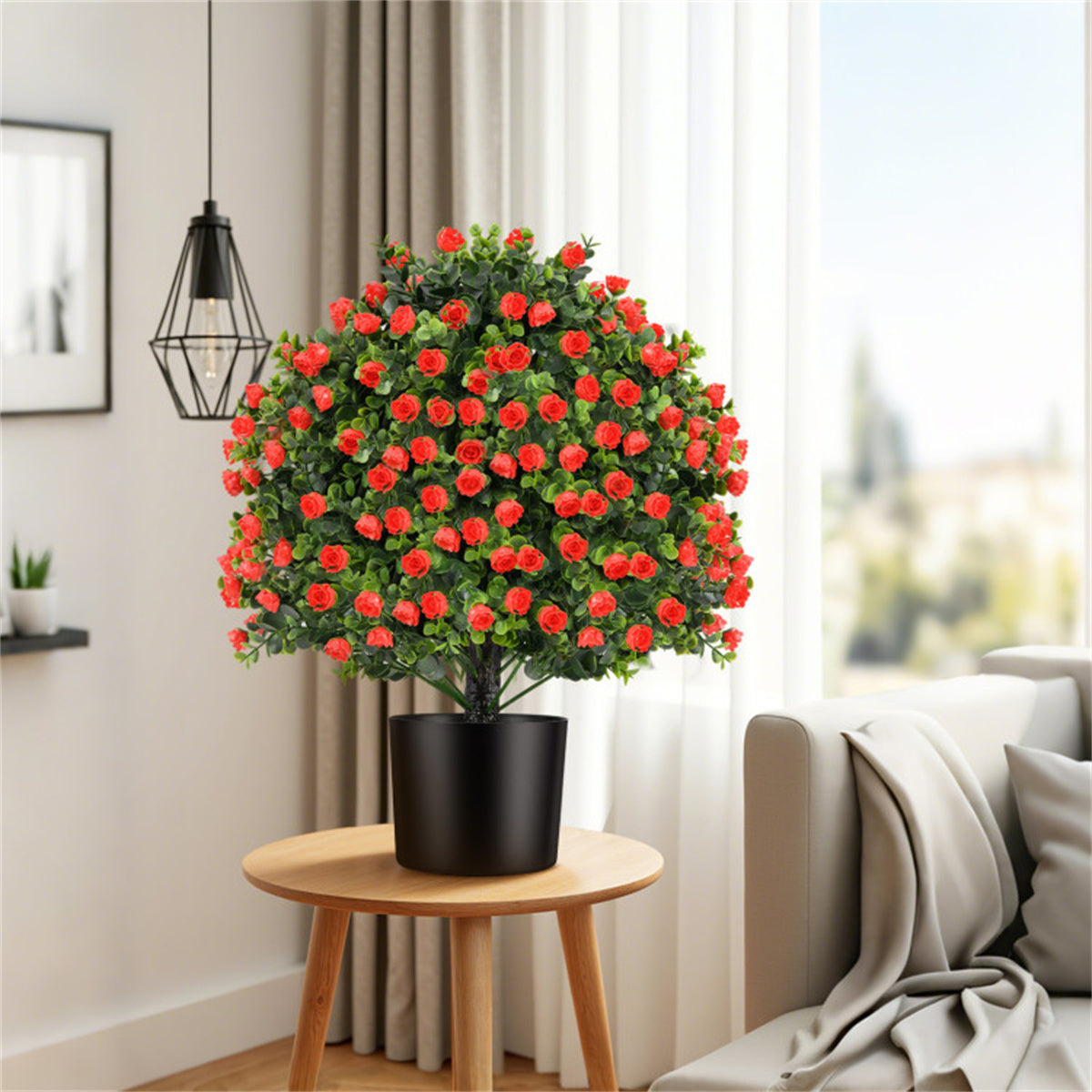 2 PCS Red Artificial Rose Topiary Ball Tree