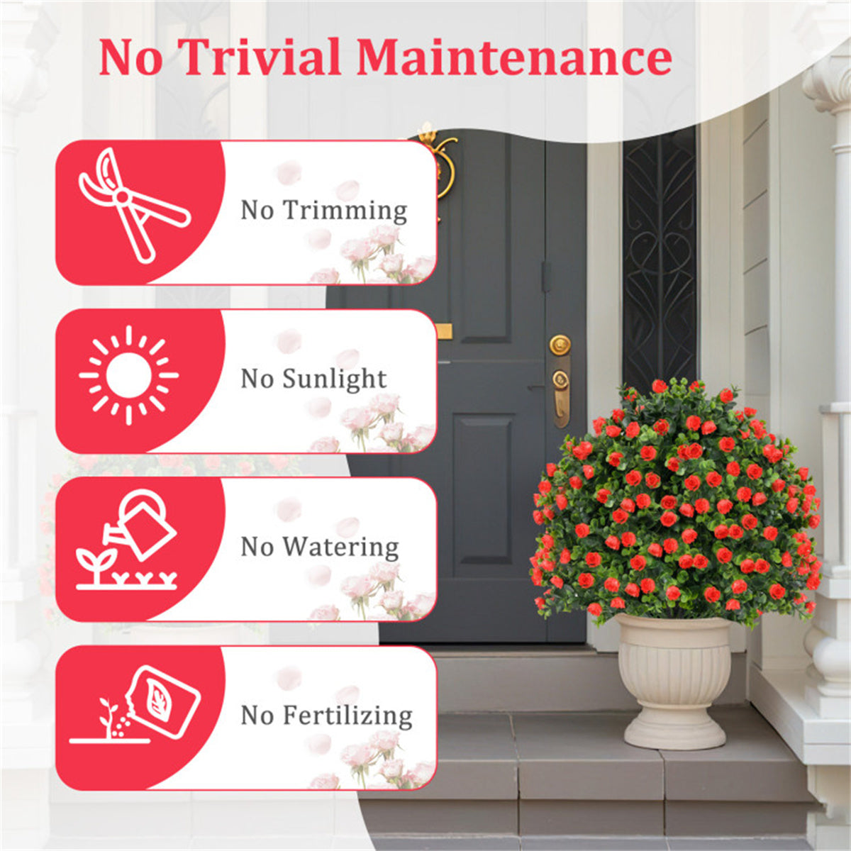 2 PCS Red Artificial Rose Topiary Ball Tree