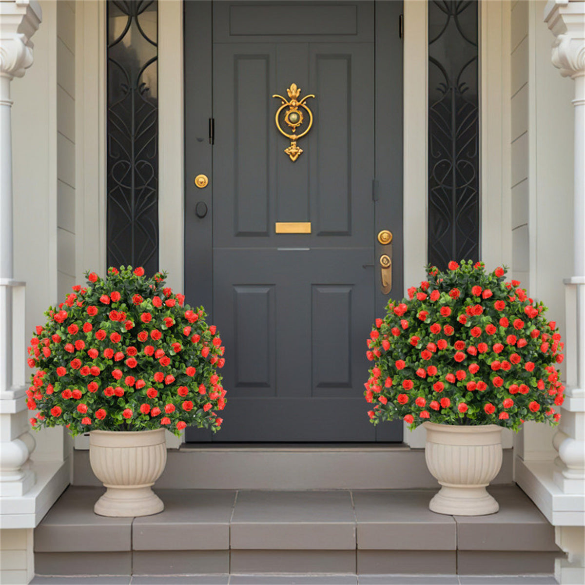 2 PCS Red Artificial Rose Topiary Ball Tree