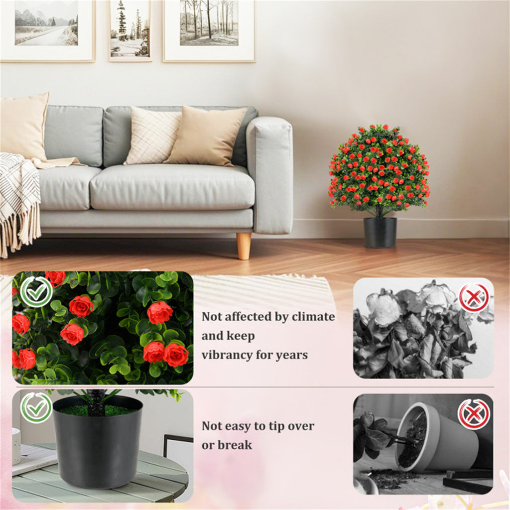 2 PCS Red Artificial Rose Topiary Ball Tree