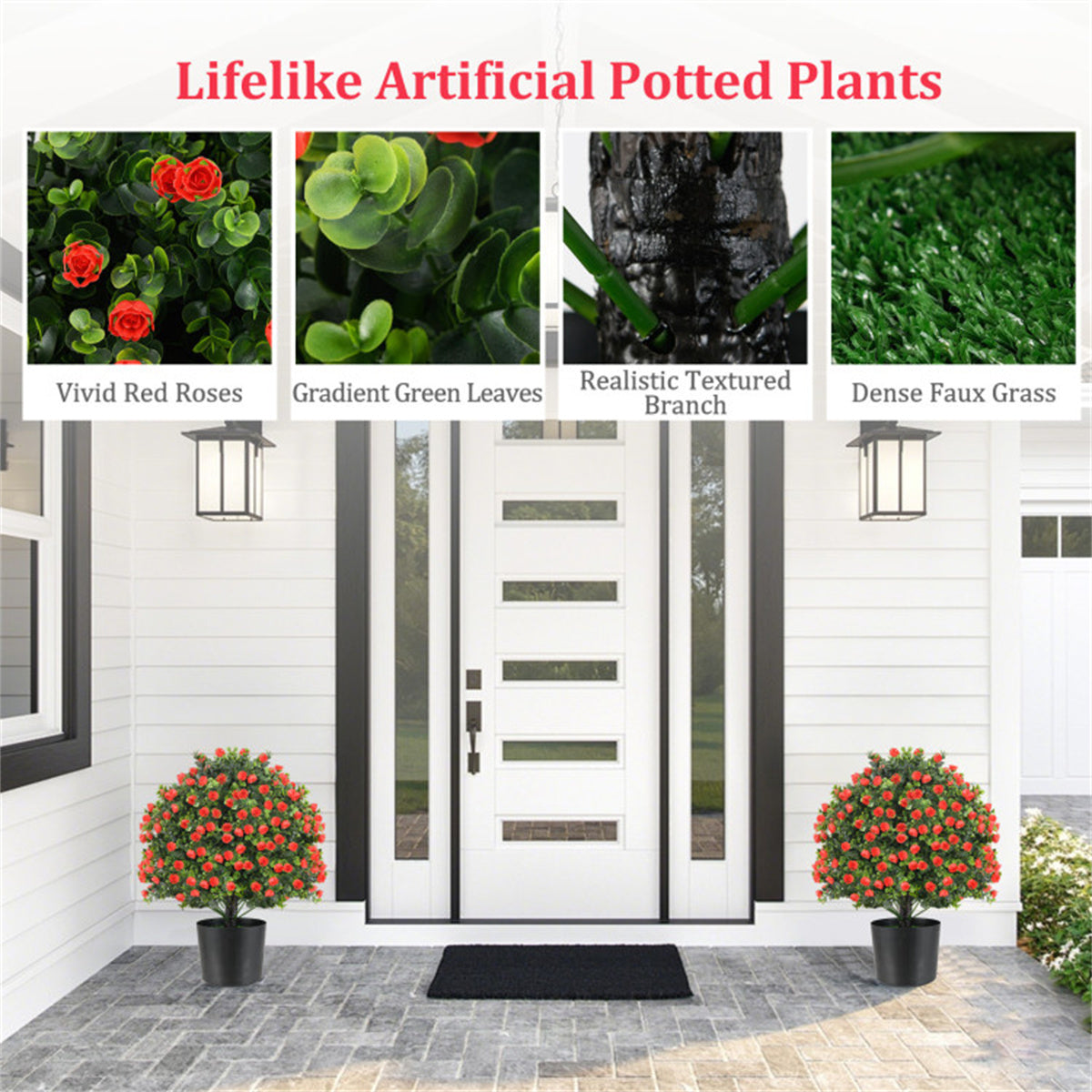 2 PCS Red Artificial Rose Topiary Ball Tree