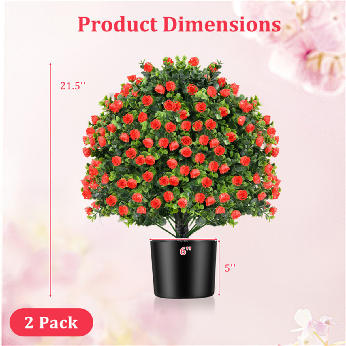 2 PCS Red Artificial Rose Topiary Ball Tree