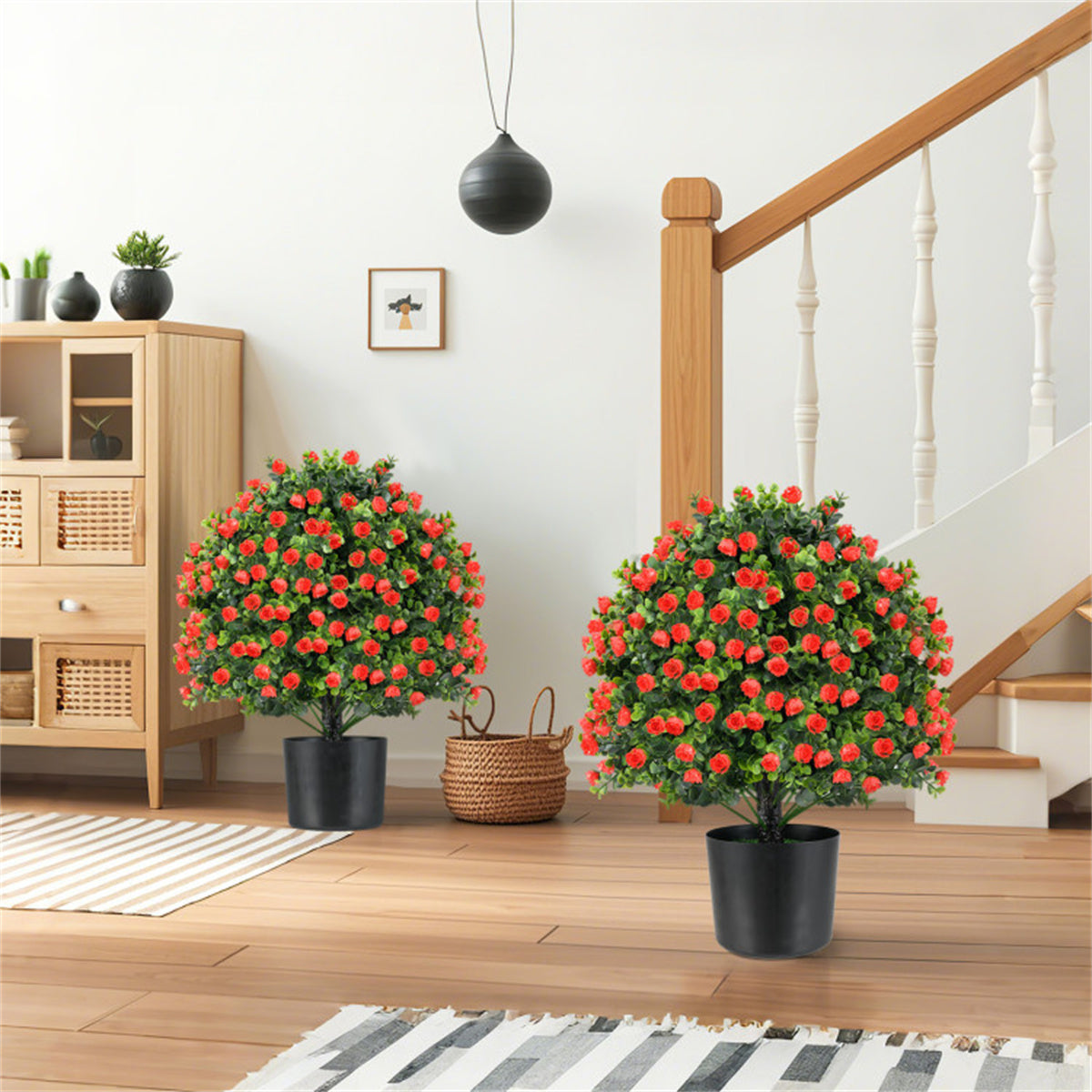 2 PCS Red Artificial Rose Topiary Ball Tree