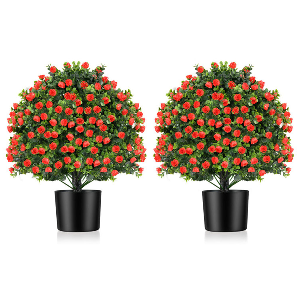 2 PCS Red Artificial Rose Topiary Ball Tree