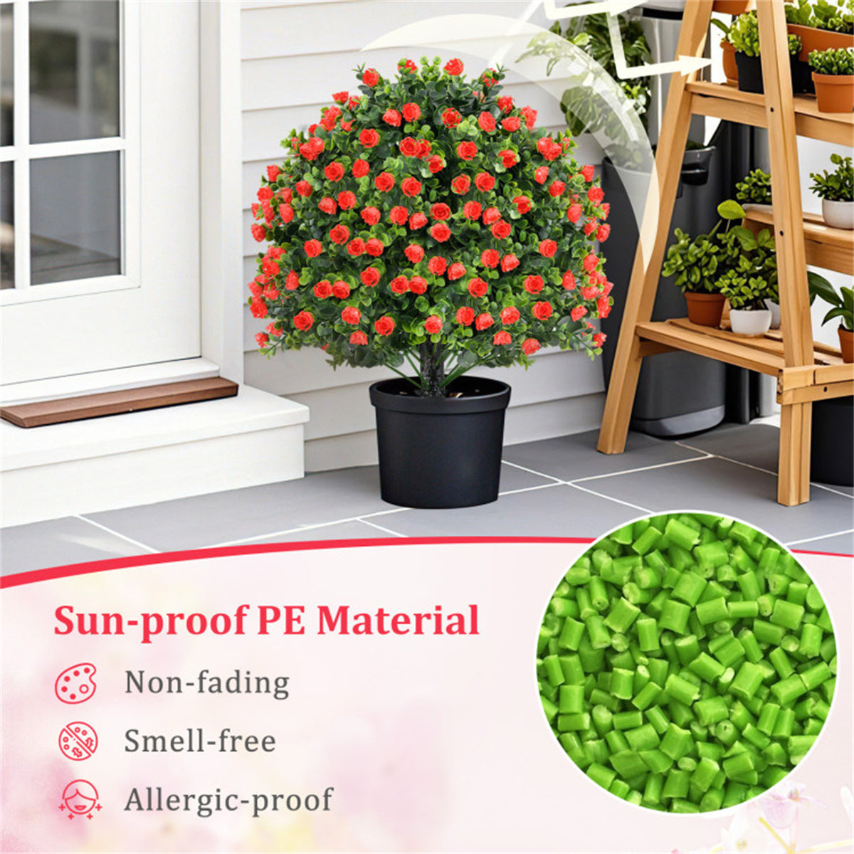 2 PCS Red Artificial Rose Topiary Ball Tree