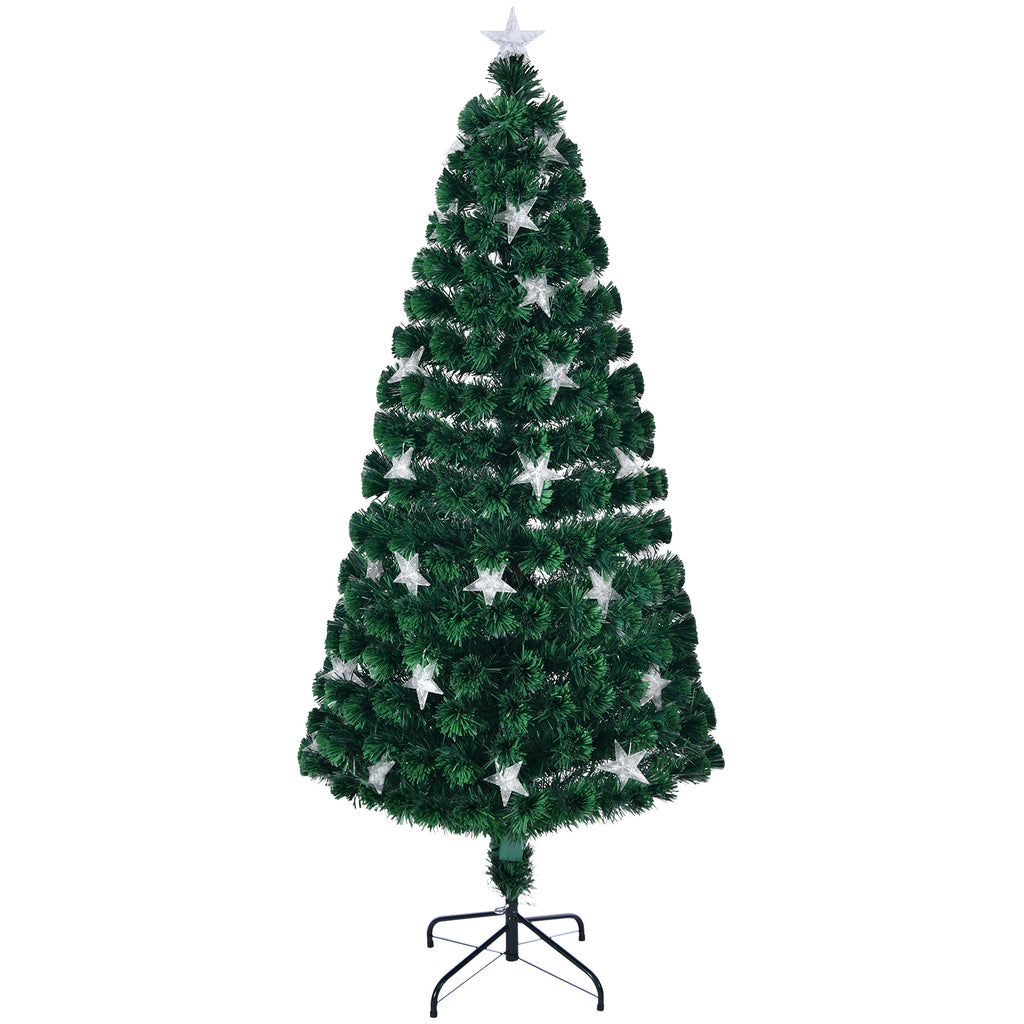 7FT Pre-lit Fiber Optic Christmas Tree with Large Stars, Artificial Xmas Tree Spruce Tree Green Tree with Metal Stand,Full Tree for Holiday Decoration
