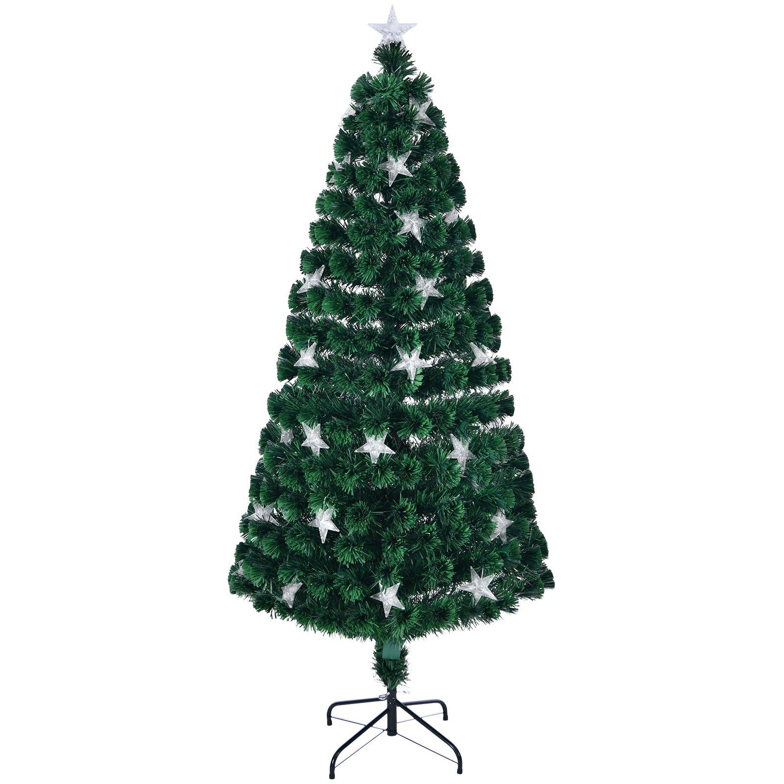 7FT Pre-lit Fiber Optic Christmas Tree with Large Stars, Artificial Xmas Tree Spruce Tree Green Tree with Metal Stand,Full Tree for Holiday Decoration