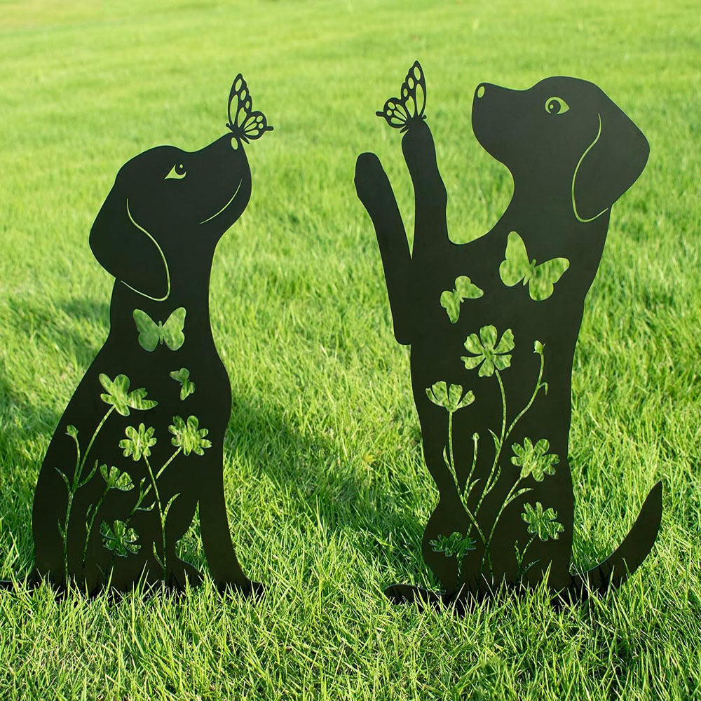 2pcs Metal Dog Garden Decor: Adorable Puppy Silhouette Stakes. These Decorative Outdoor Yard Art Pieces, Ideal for Dog Lovers, Make Charming Garden De(TikTok/temu self-pickup orders)