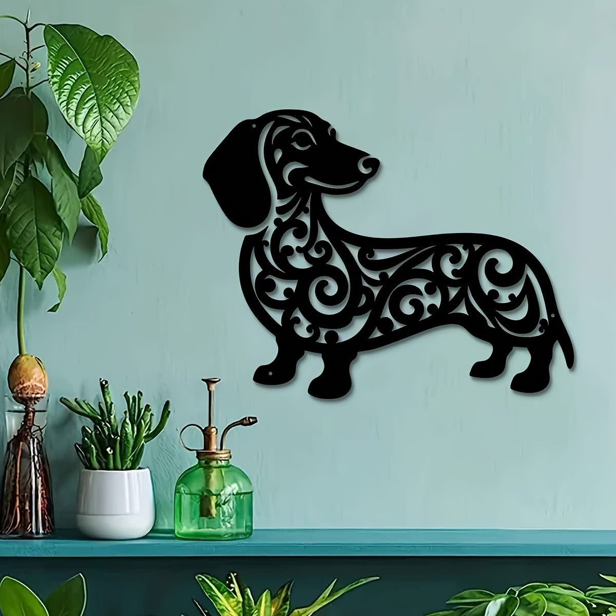 "Black Iron Dachshund Dog Metal Wall Art – Modern Home & Outdoor Decor for Living Room, Bedroom, Bathroom, Garden, Patio | Waterproof, Rustproof & Dur(TikTok/temu self-pickup orders)
