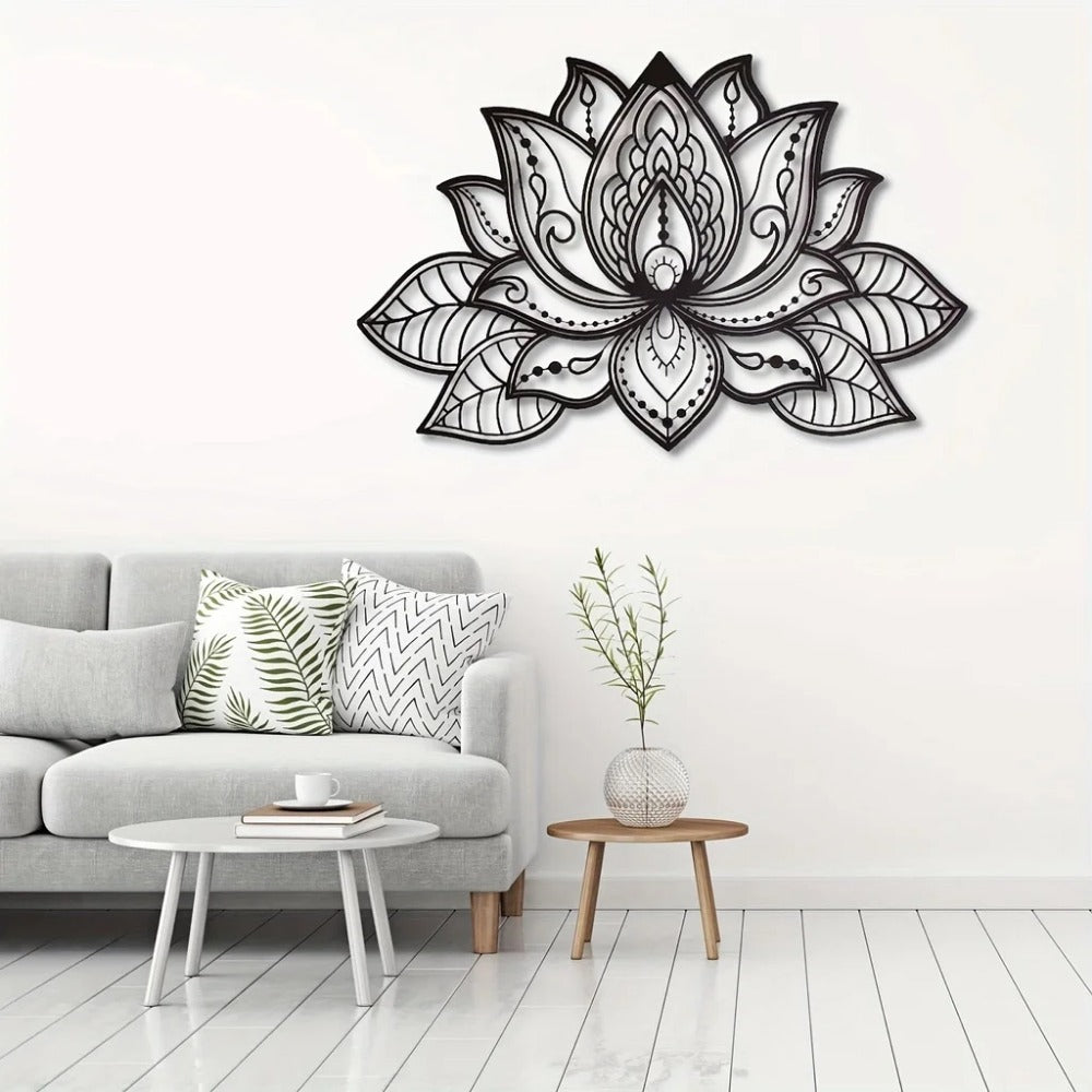 "Boho Wall Art Decor – Black Mandala Metal Wall Hanging, Lotus Flower Design for Bedroom, Living Room, Office & Meditation Space | Zen Home Aesthetic,(TikTok/temu self-pickup orders)