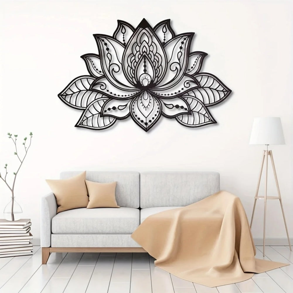 "Boho Wall Art Decor – Black Mandala Metal Wall Hanging, Lotus Flower Design for Bedroom, Living Room, Office & Meditation Space | Zen Home Aesthetic,(TikTok/temu self-pickup orders)