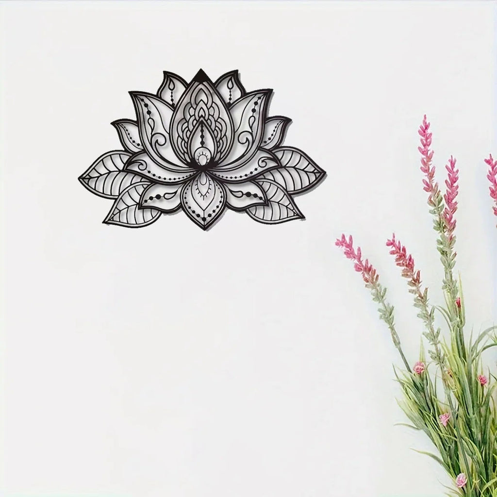 "Boho Wall Art Decor – Black Mandala Metal Wall Hanging, Lotus Flower Design for Bedroom, Living Room, Office & Meditation Space | Zen Home Aesthetic,(TikTok/temu self-pickup orders)
